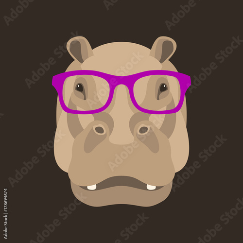 hippo face in glasses vector illustration flat style