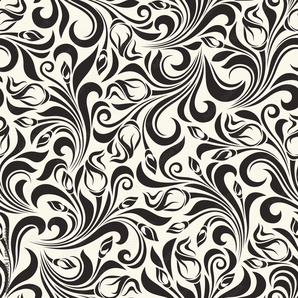 Vector seamless black and white floral pattern. Vector seamless black and white floral pattern.