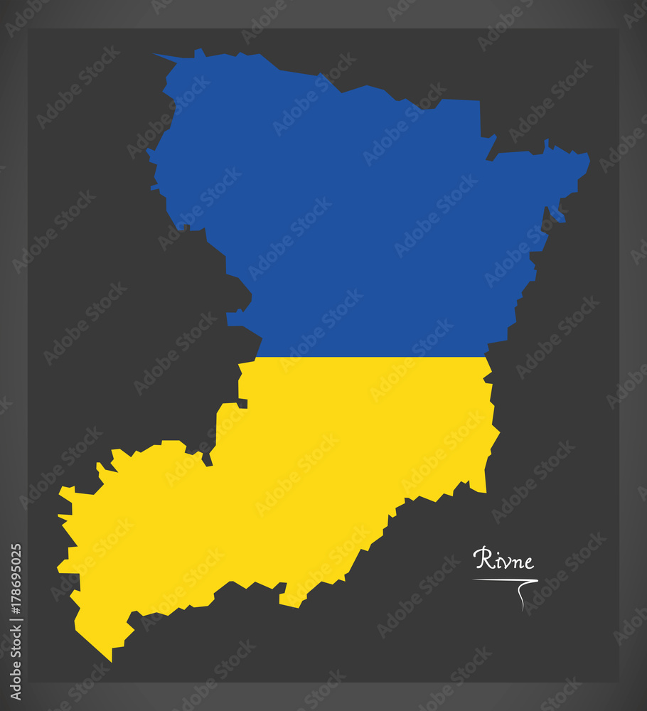 Rivne map of Ukraine with Ukrainian national flag illustration Rivne map of Ukraine with Ukrainian national flag illustration