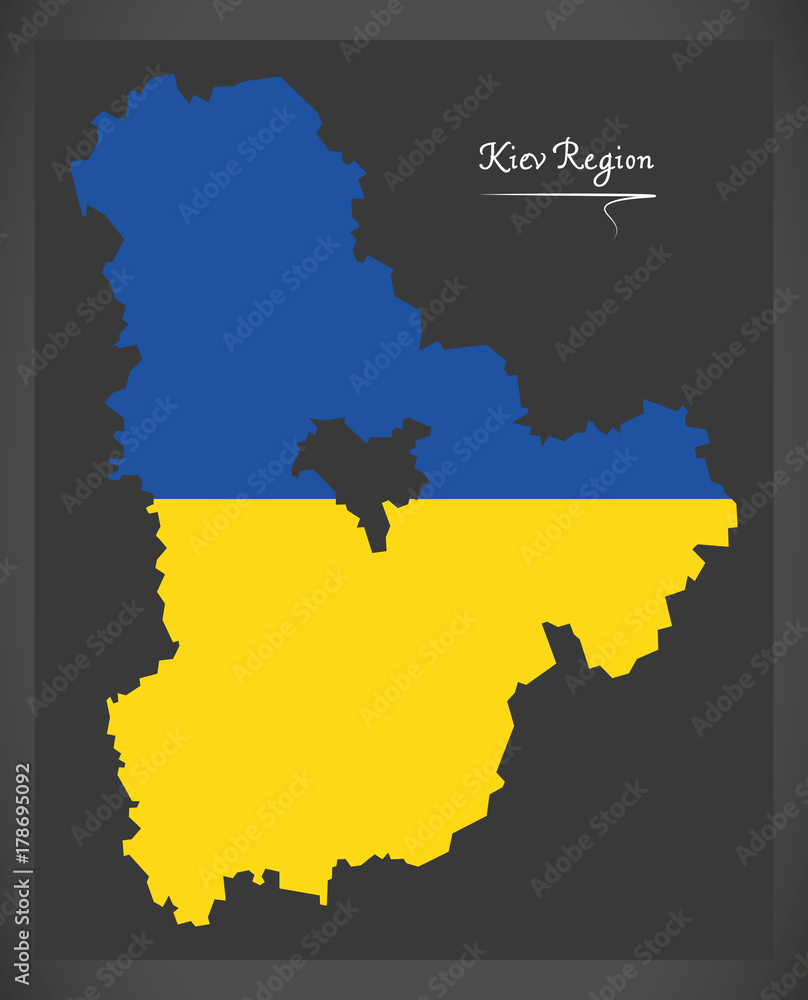 Fototapeta premium Kiev Region map of Ukraine with Ukrainian national flag illustration