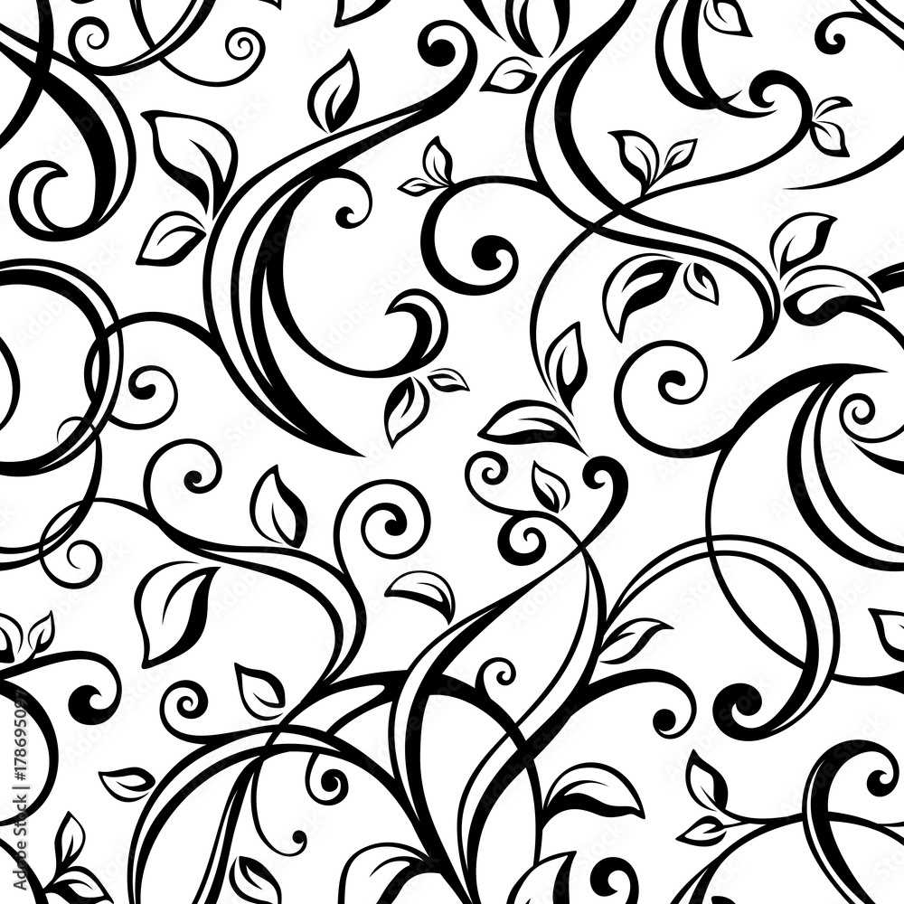 Vector seamless black and white floral pattern. Vector seamless black and white floral pattern.