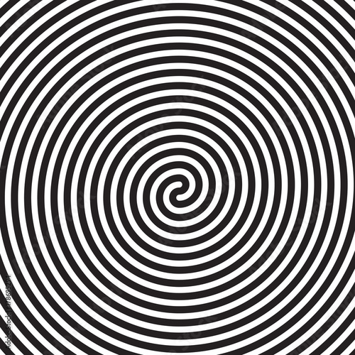 Hypnotic circles abstract spiral lines swirl or optical illusion motion spin. Vector hypnotize circular pattern background of black white rotating hypnotic circles or psychedelic hypnosis lines