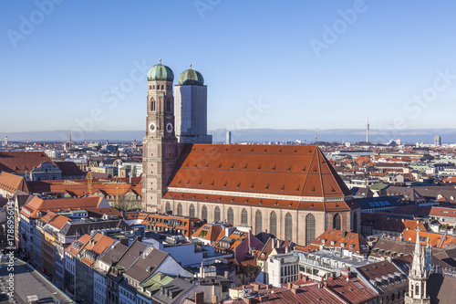 aerial of Munich with Cathedral of Our Dear Lady
