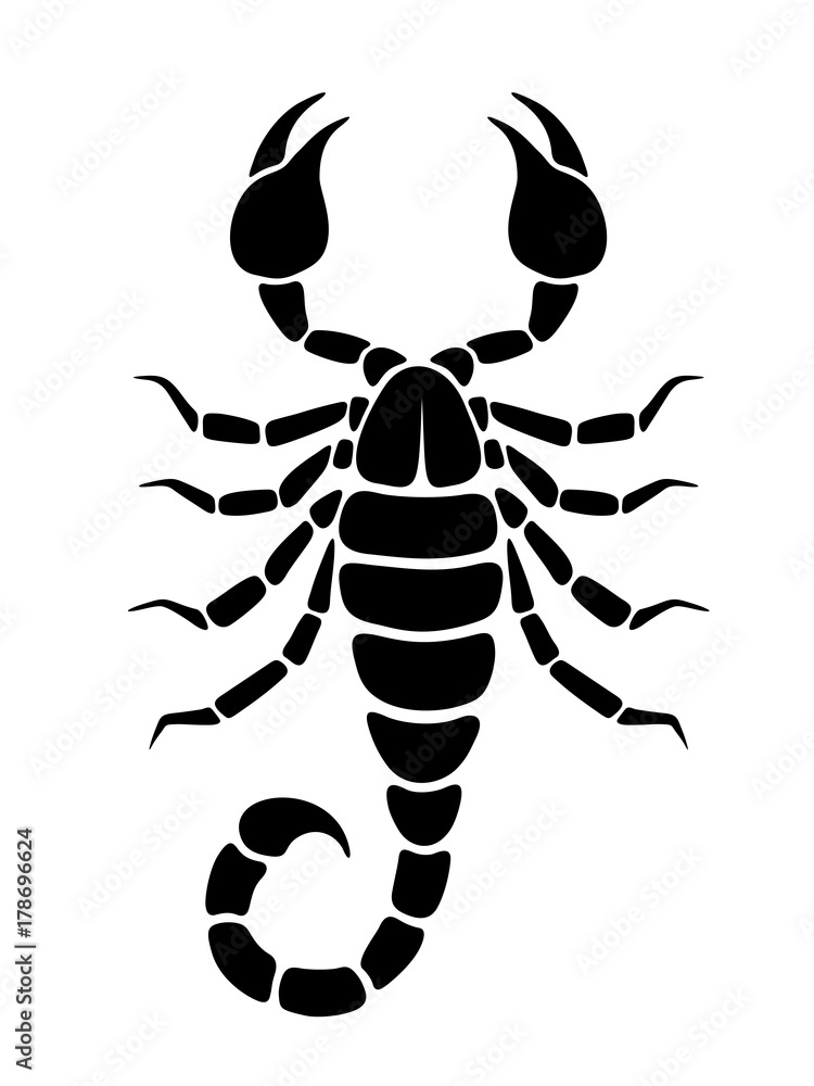 Vector black silhouette of a Scorpio isolated on a white background. Vector black silhouette of a Scorpio isolated on a white background.