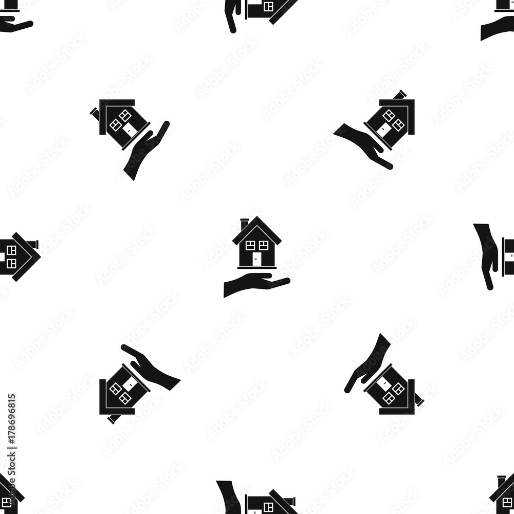 Hand holding house pattern seamless black Hand holding house pattern seamless black