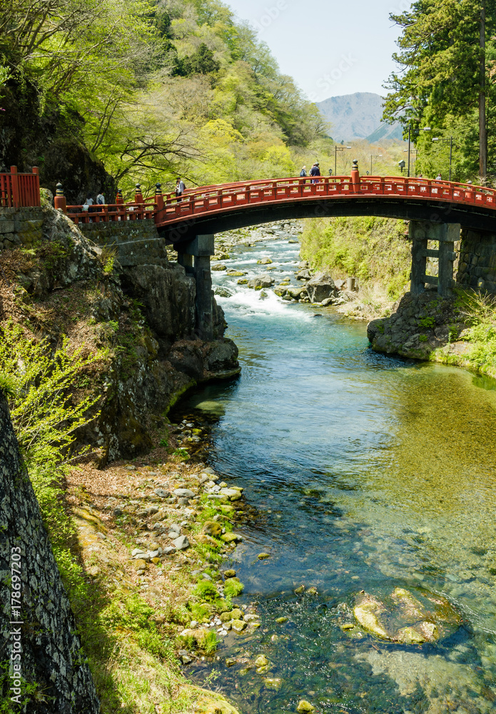 Japan traditional wooden arch bridge over river Japan traditional wooden arch bridge over river