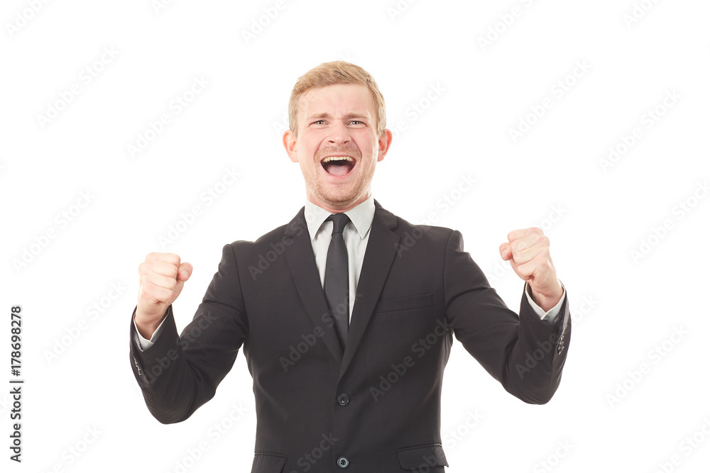Portrait of emotional business manager on white background Portrait of emotional business manager on white background
