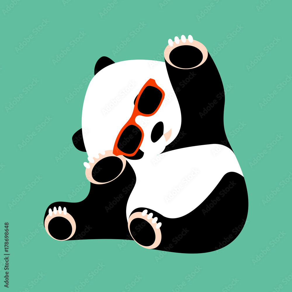 Naklejka premium panda face in glasses vector illustration style flat