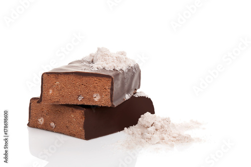 Protein bar and powder.