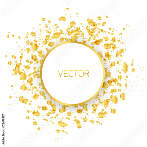 Conceptual background motion, gold particle or random pattern for flyer design and round place for your text. Vector illustration