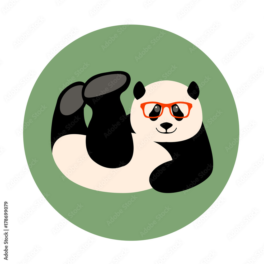 Obraz premium panda face in glasses vector illustration style flat