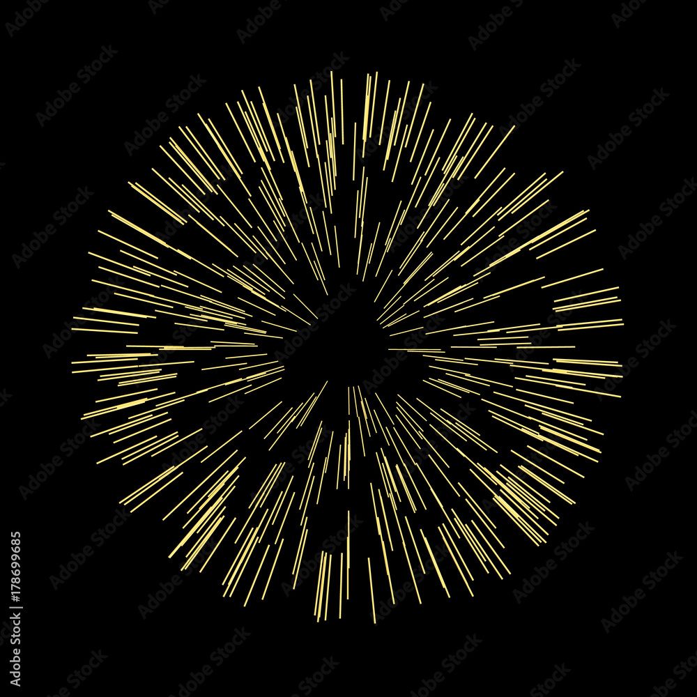 Naklejka premium Explosion vector illustration. Sun or star burst element with sparkles. Gold Christmas element for greeting cards, posters. Light rays effect.