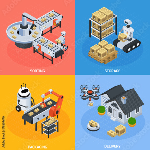 Automatic Logistics Concept Icons Set