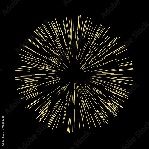 Explosion vector illustration. Sun or star burst element with sparkles. Gold Christmas element for greeting cards, posters. Light rays effect.