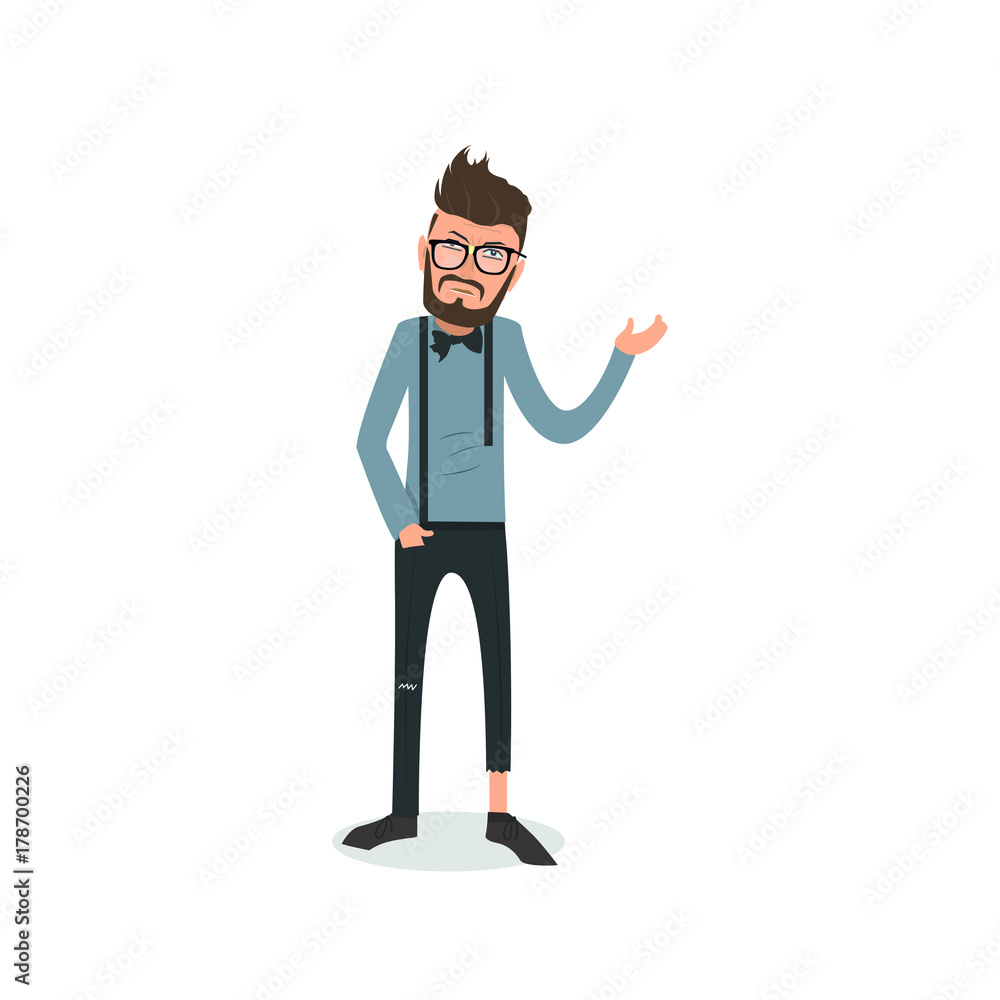Obraz premium Exhausted and completely wiped out cartoon guy in casual clothes, gesturing. Vector illustration. Modern flat design.