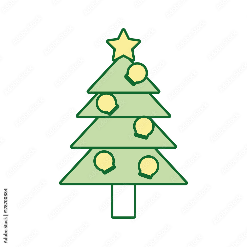 flat line colored christmas tree over white background vector illustration flat line colored christmas tree over white background vector illustration