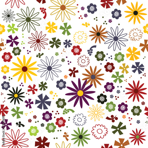 Cute colorful seamless pattern with colorful flowers autumn colors vector illustration white background