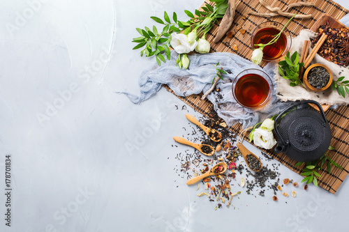 Selection of japanese chinese herbal masala tea teapot photo