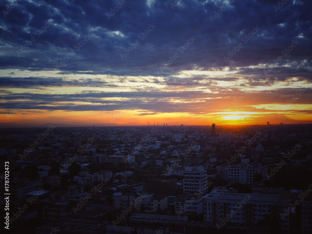 Sunrise view in Low Rise Building in Bangkok