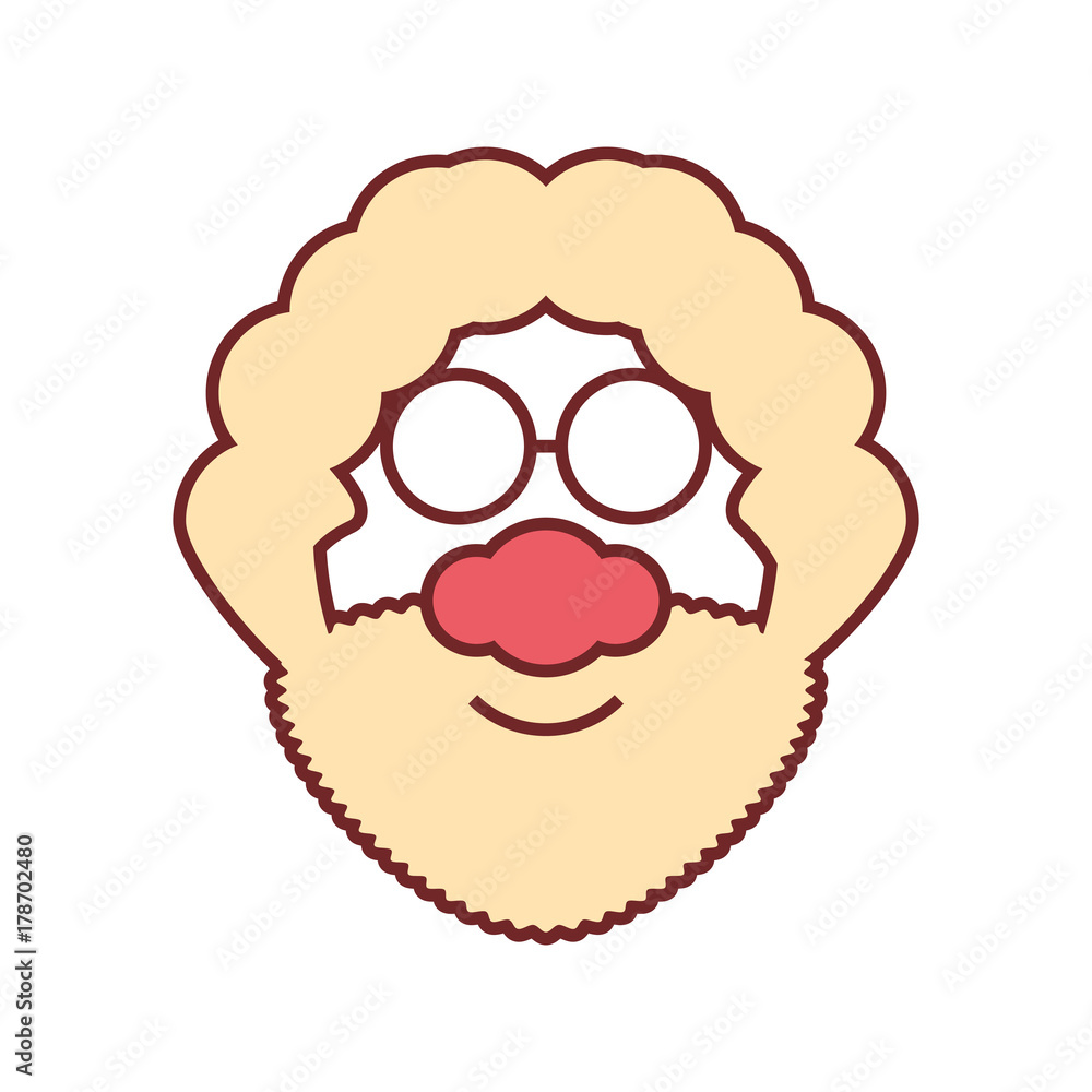 flat line colored  santa claus face over white background vector illustration