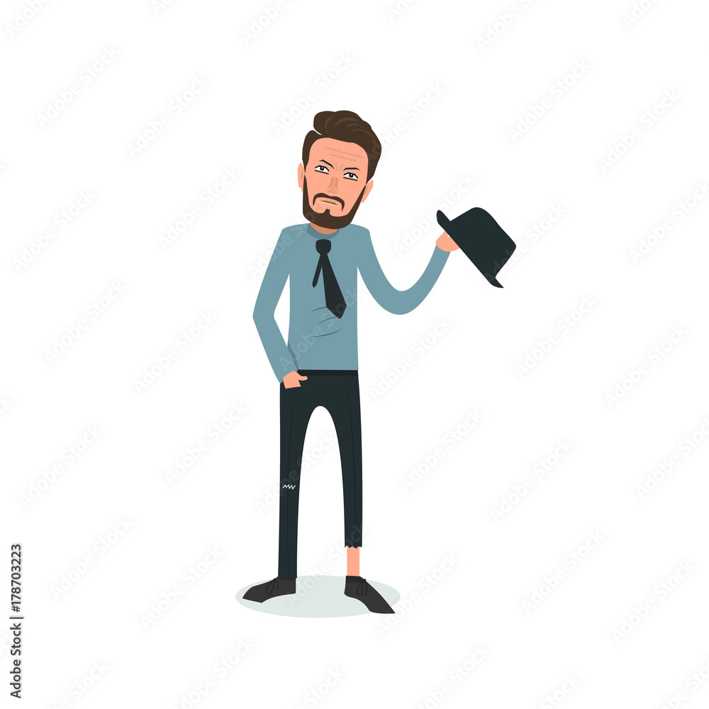 Exhausted and completely wiped out cartoon guy in casual clothes, gesturing. Vector illustration. Modern flat design. Exhausted and completely wiped out cartoon guy in casual clothes, gesturing. Vector illustration. Modern flat design.