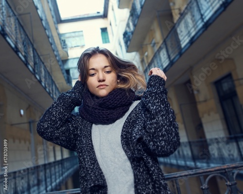 Young woman in warm clothes