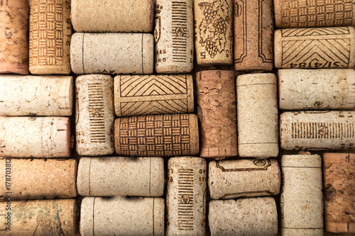 Closeup pattern background of many different wine corks