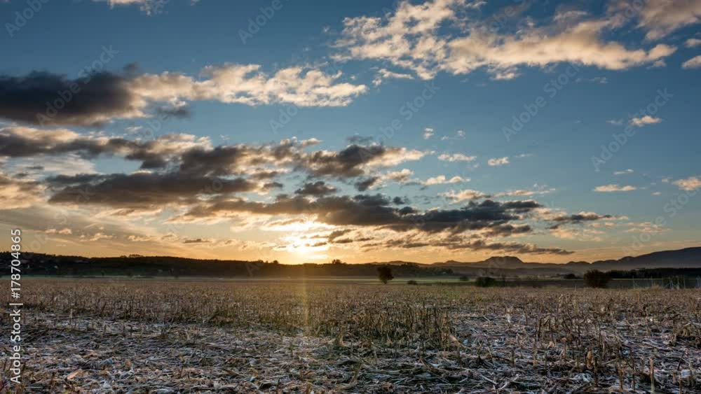 Sunrise on the field, time lapse