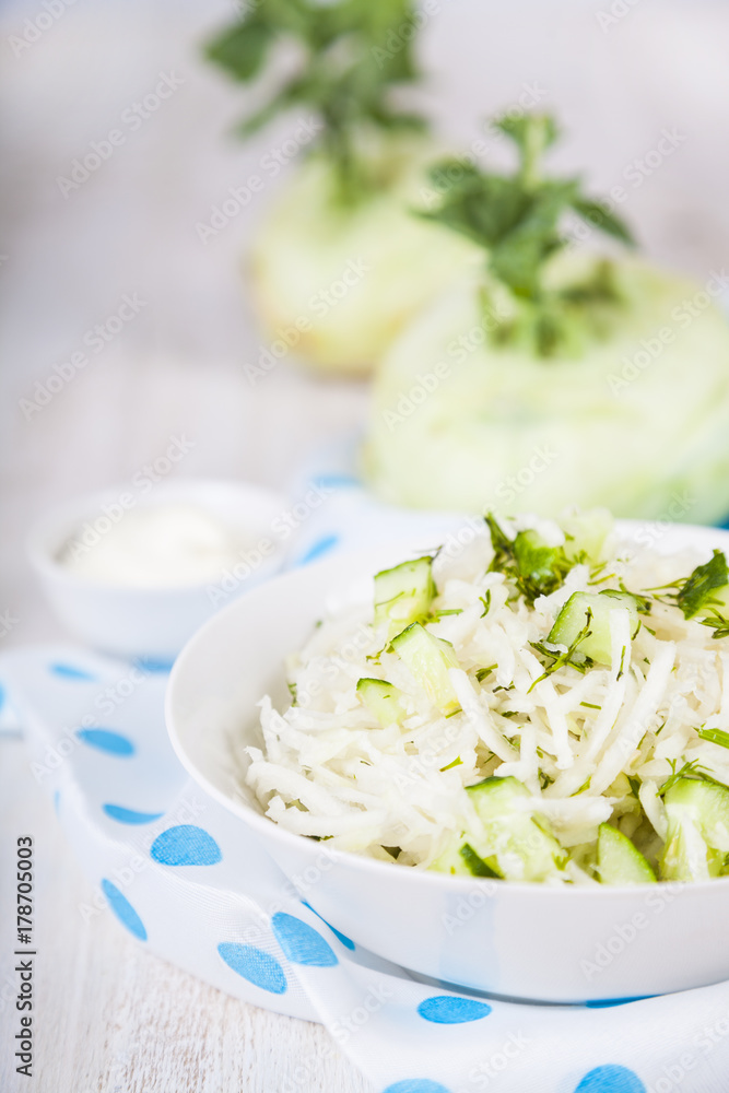 Salad with kohlrabi, cucumber and dill. Salad with kohlrabi, cucumber and dill.