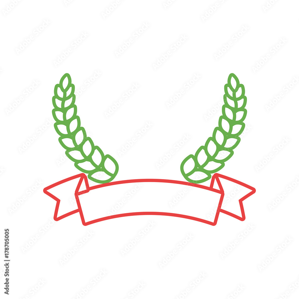 flat line colored leaves with ribbon over white background vector illustration flat line colored leaves with ribbon over white background vector illustration