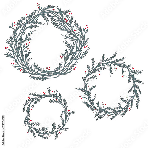 Vector set of silhouette christmas wreath frames
