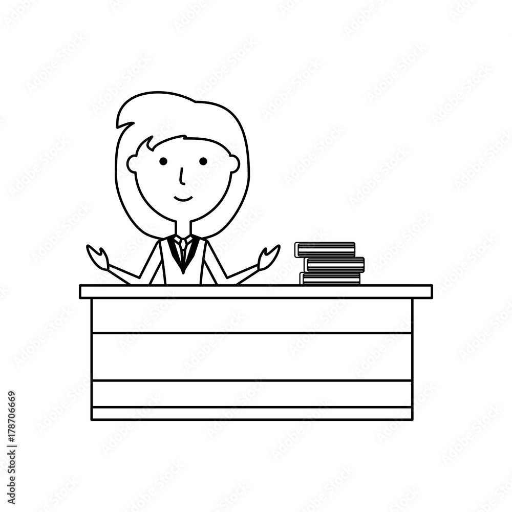 Cartoon teacher woman at desk icon over white background vector illustration Cartoon teacher woman at desk icon over white background vector illustration