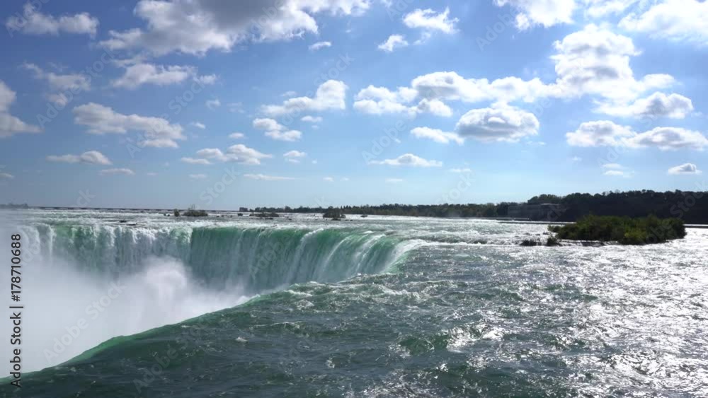 Static tripod wide angle shot of the impressive and massive water fall Niagara Falls shot from the canadian side faceing USA in 4K Static tripod wide angle shot of the impressive and massive water fall Niagara Falls shot from the canadian side faceing USA in 4K