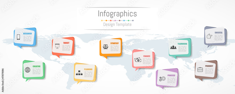 Infographic design for your business data with 10 options, parts, steps, timelines or processes. Communication network concept, Vector Illustration. World map of this image furnished by NASA Infographic design for your business data with 10 options, parts, steps, timelines or processes. Communication network concept, Vector Illustration. World map of this image furnished by NASA