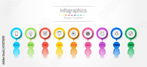 Infographic design elements for your business data with 9 options, parts, steps, timelines or processes. People's communication concept, Vector Illustration.