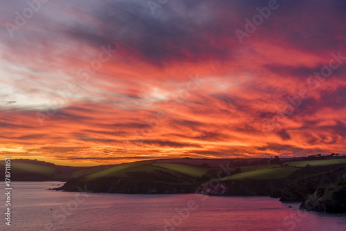 Sunset over Fowey in Cornwall UK
