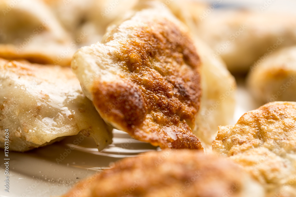 Traditional delicious Polish fried dumplings. Photography with shallow depth of field.