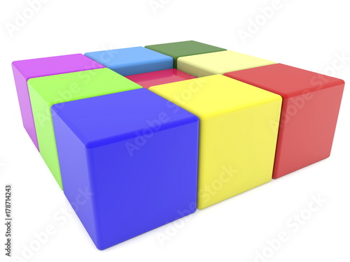 Toy cubes stacked in square