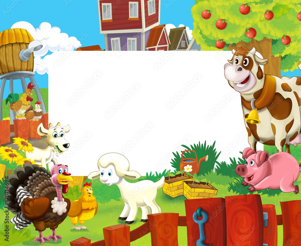 Fototapeta premium cartoon scene with farm animals - frame for different usage - illustration for children