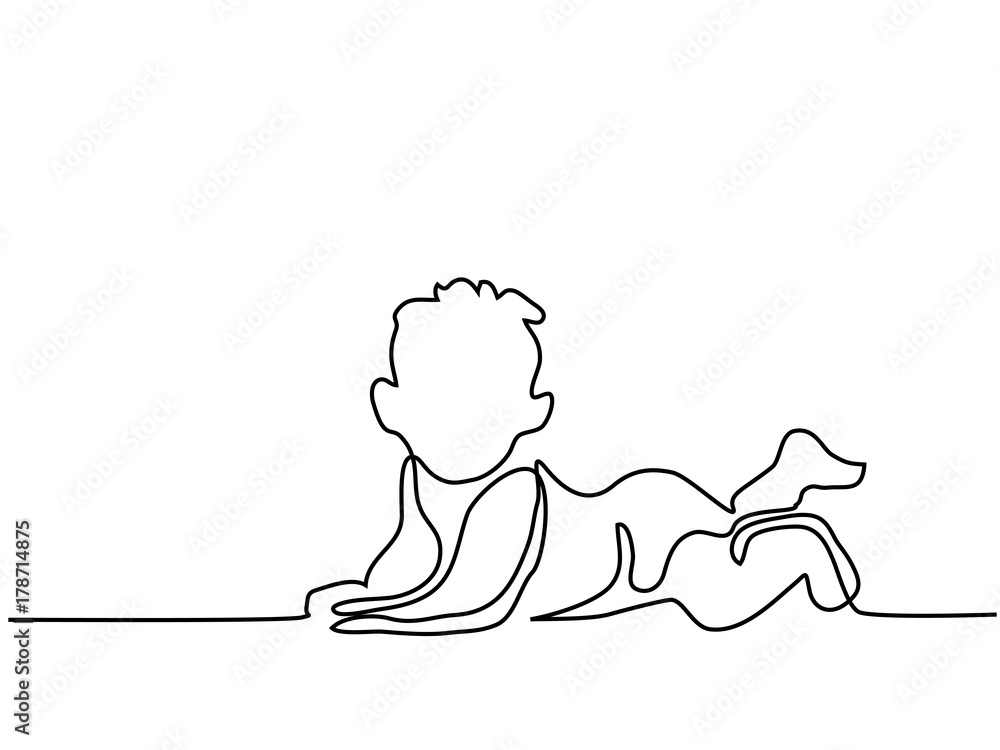 Continuous line drawing. Cute baby is lying on the white background. Vector illustration Continuous line drawing. Cute baby is lying on the white background. Vector illustration