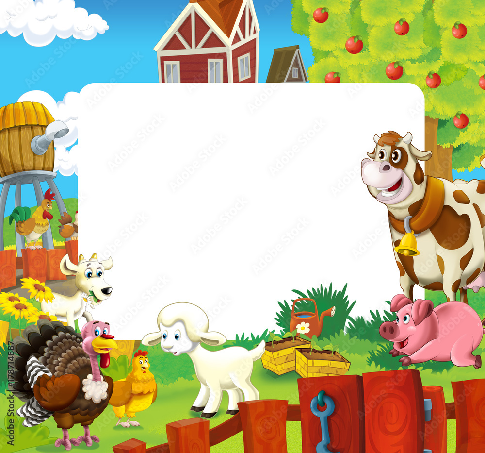 cartoon scene with farm animals - frame for different usage - illustration for children cartoon scene with farm animals - frame for different usage - illustration for children