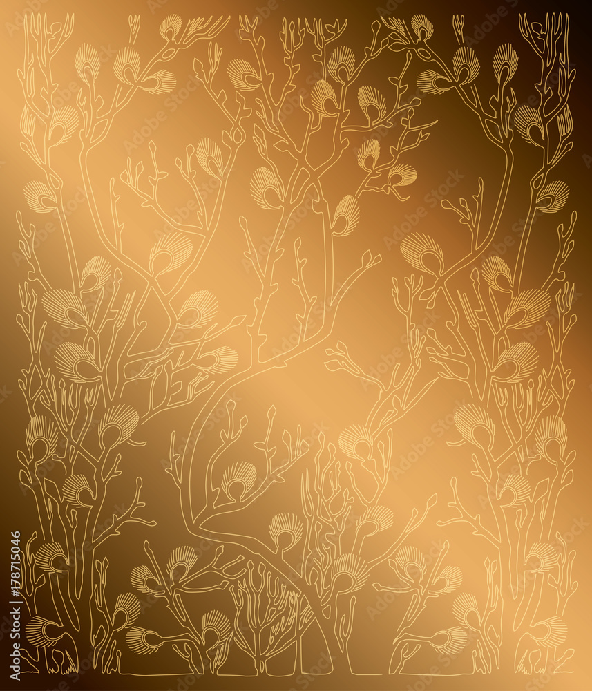 gold background with spring branches - vector pattern gold background with spring branches - vector pattern