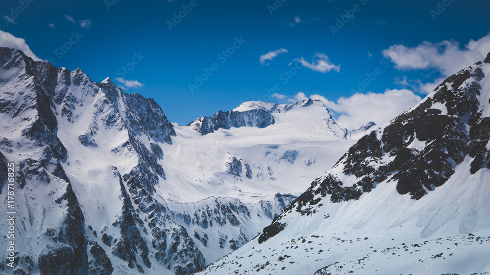 Winter landscape in Austrian Alps, vintage effect