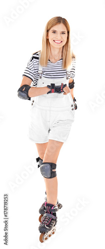 Attractive woman on roller ...