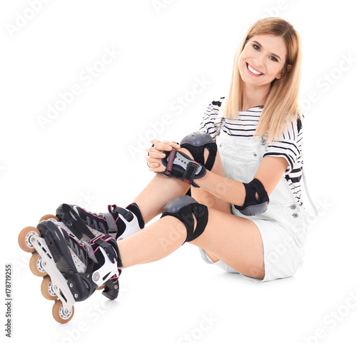 Attractive woman with rolle...