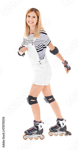 Attractive woman on roller ...