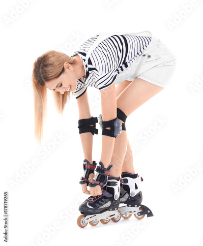 Attractive woman on roller ...