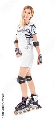Attractive woman on roller ...
