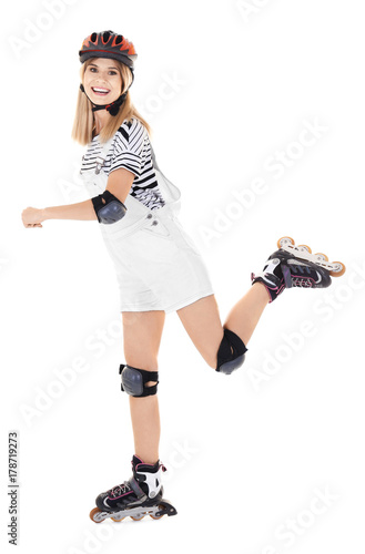 Attractive woman on roller ...