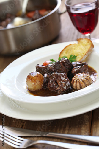 boeuf bourguignon, beef stewed in red wine, french burgundy cuisine